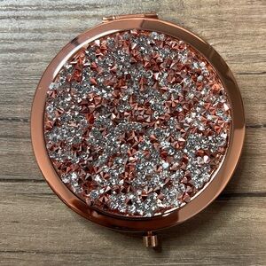 Rose Gold Crystal Compact Mirror - Women's Accessory